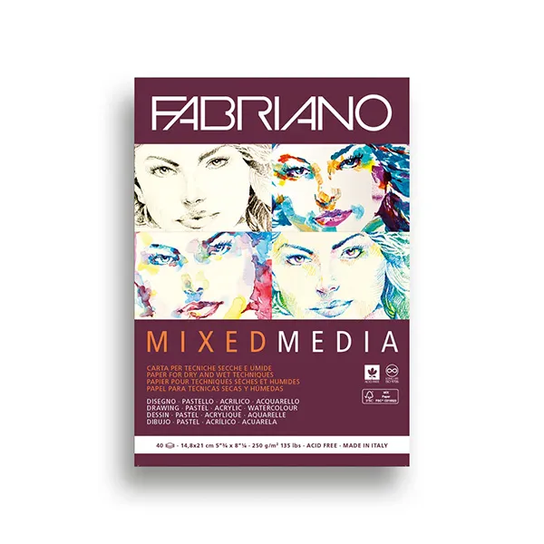 Bloc Fabriano p/Técnica Mixta A5 250g 10+2H
