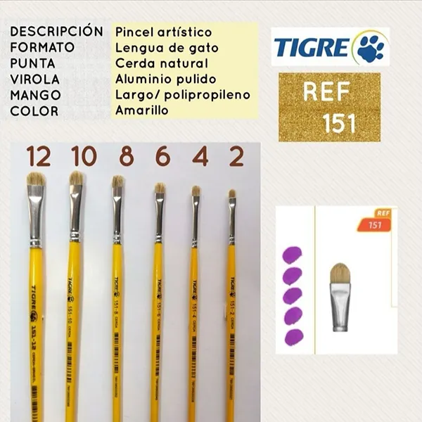 Pincel Lengua de Gato Cerda Natural Tigre 151 - Imagen 3