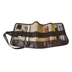 Portalápiz Enrollable de Tela con Borde en Cuerina – 36 ranuras