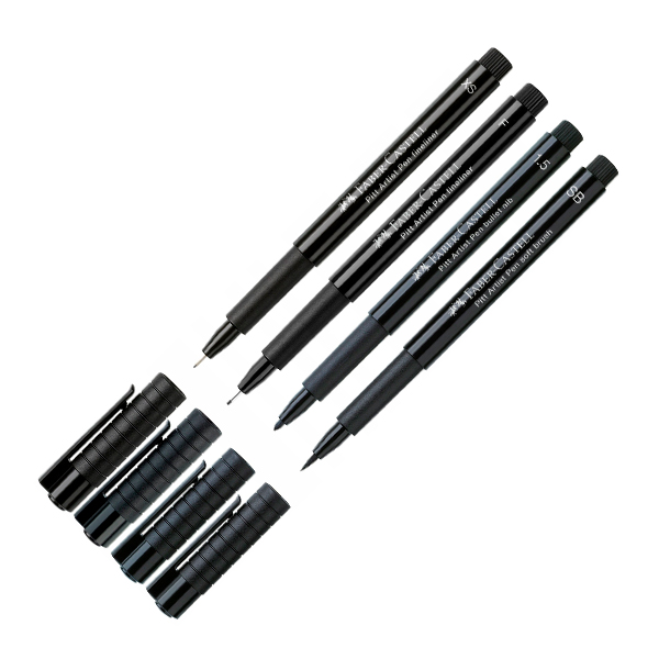 Marcadores Pitt Artist Pen Comic Negro Faber-Castell Set x4 - Imagen 2